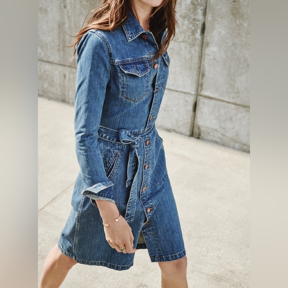 Madewell Dresses & Skirts - Madewell Denim Shirt Dress Size 6 Button Front Belted Long Sleeve Cotton